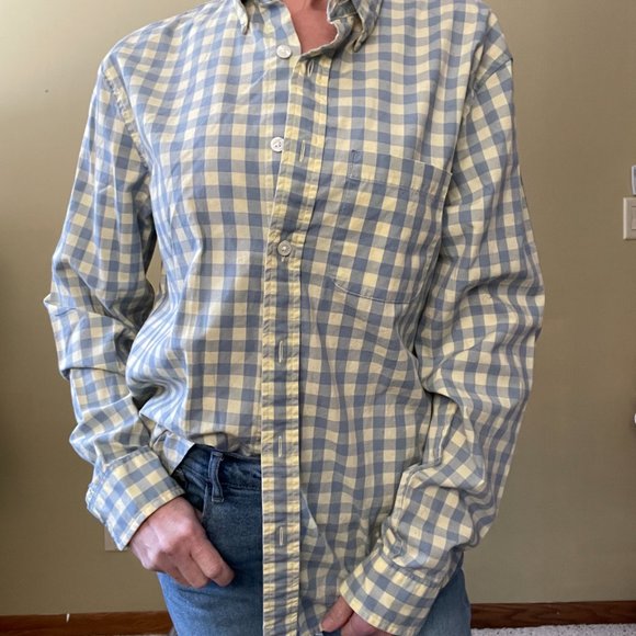 Abercrombie & Fitch button down mens top size medium in blue and yellow - Picture 8 of 9